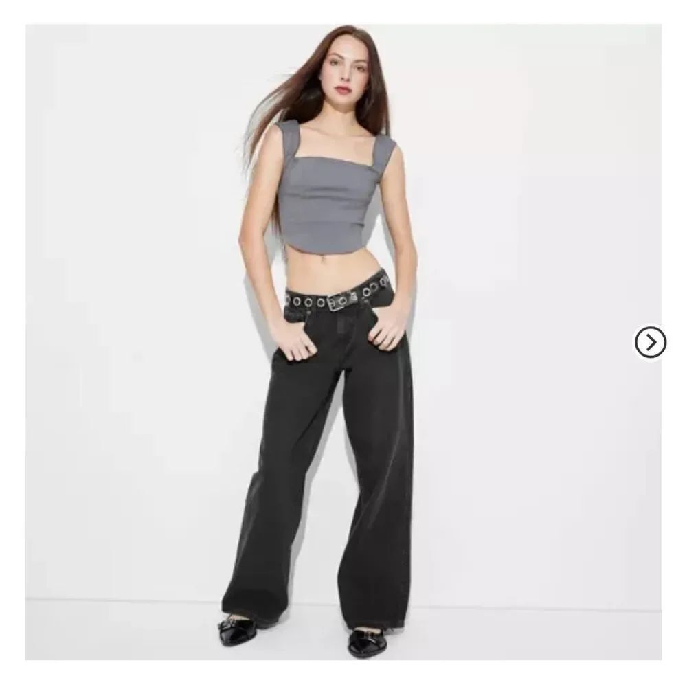 🆕👖Low Rise Wide Leg Baggy Jeans, Washed Black, Sz 17